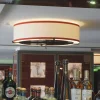 Stella Lampada da Soffitto Paralume in Tessuto Bianco con Bande Cremisi