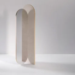 takada beige bison leather and polished brass metal mirror