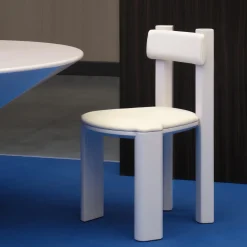 Taoto White Leather And Glossy Tortora Wood Dining Chair