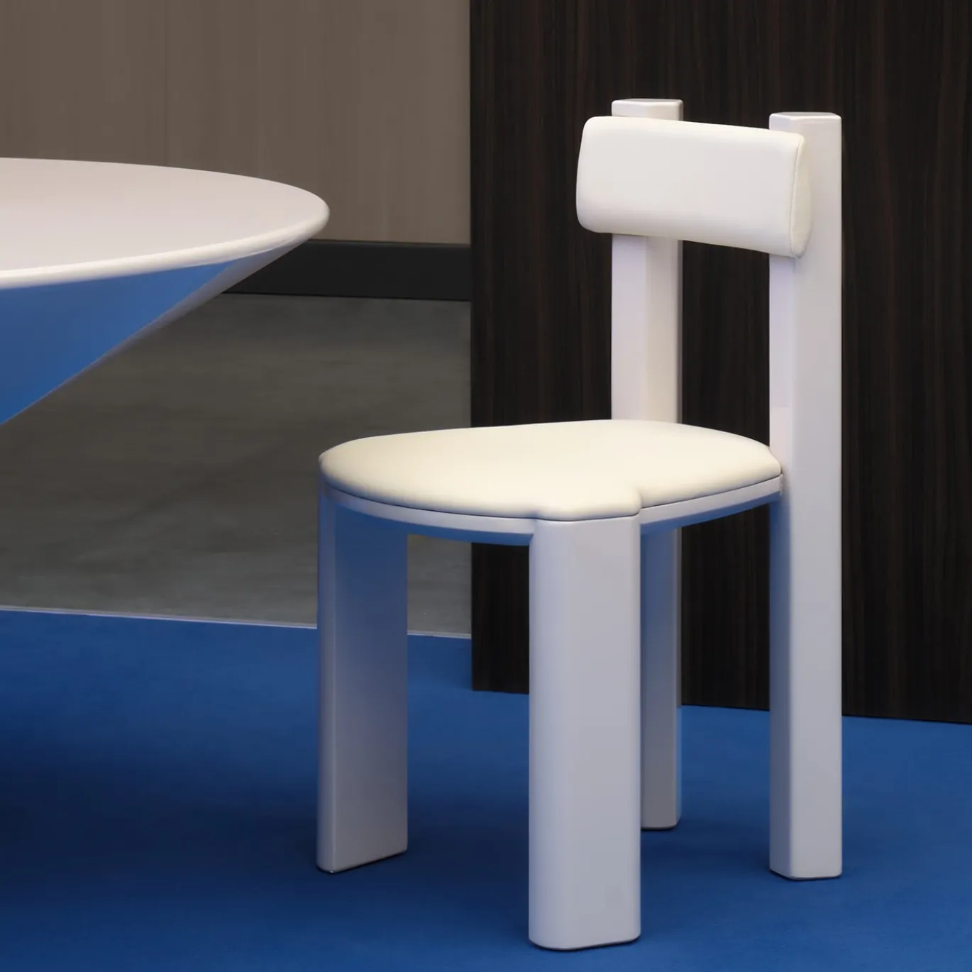 Taoto White Leather And Glossy Tortora Wood Dining Chair