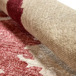 Tappeto artigianale in seta di bambù rosso e bianco Mars
