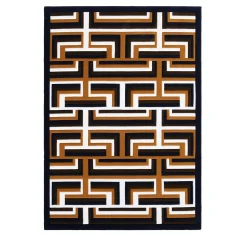 Tappeto Castelbarco geometrico in lana della Nuova Zelanda marrone/nero/bianco