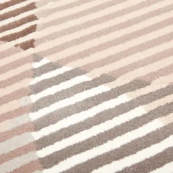 Tappeto in Lana Beige con motivi Geometrici Cerchi Affondanti