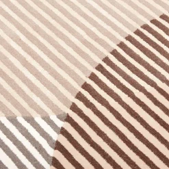 Tappeto in Lana Beige con motivi Geometrici Cerchi Affondanti