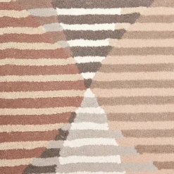 Tappeto in Lana Beige con motivi Geometrici Cerchi Affondanti