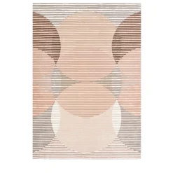 Tappeto in Lana Beige con motivi Geometrici Cerchi Affondanti