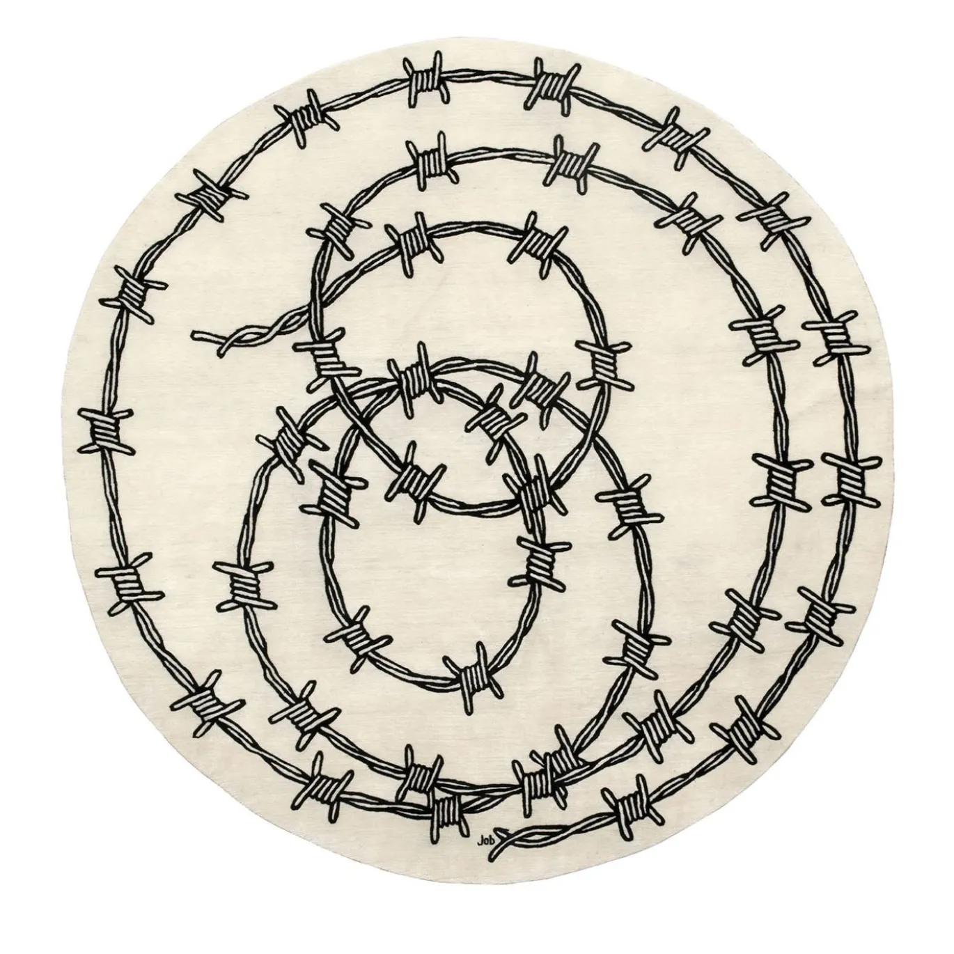 Tappeto in lana beige e nero con filo spinato