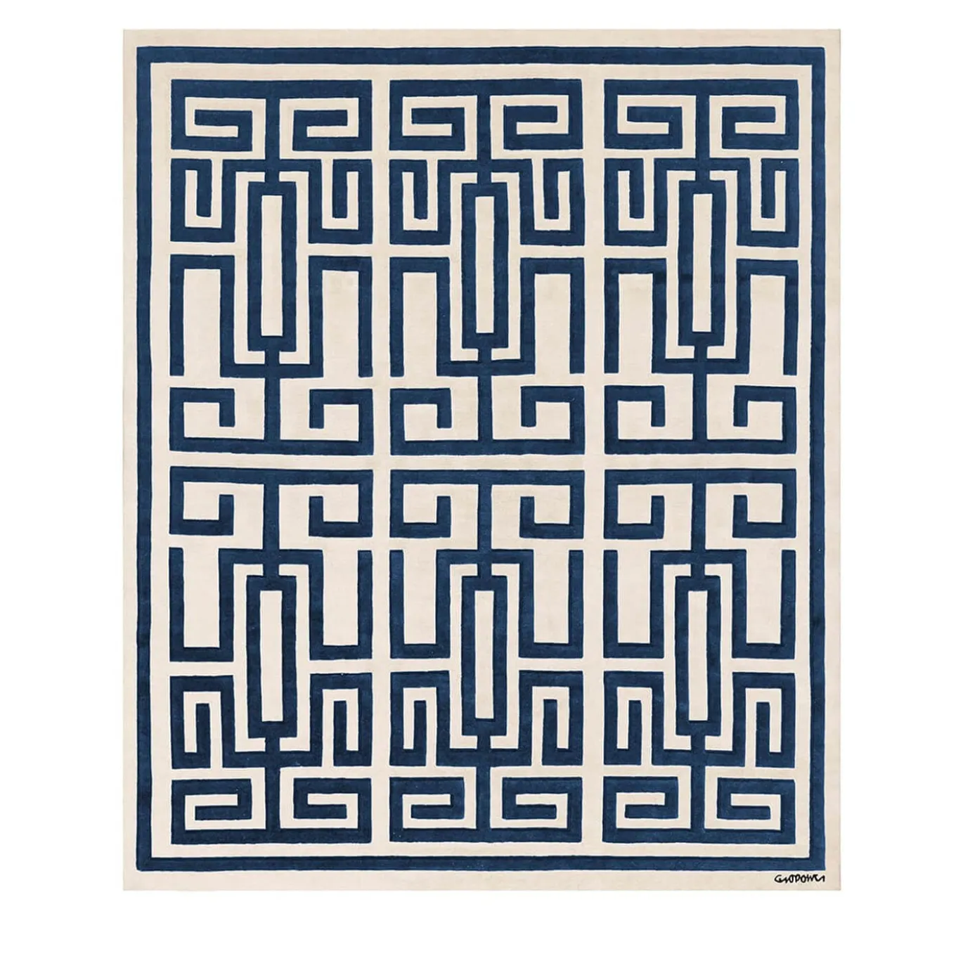 Tappeto in Lana Blu e Bianco Labirinto di Gio Ponti
