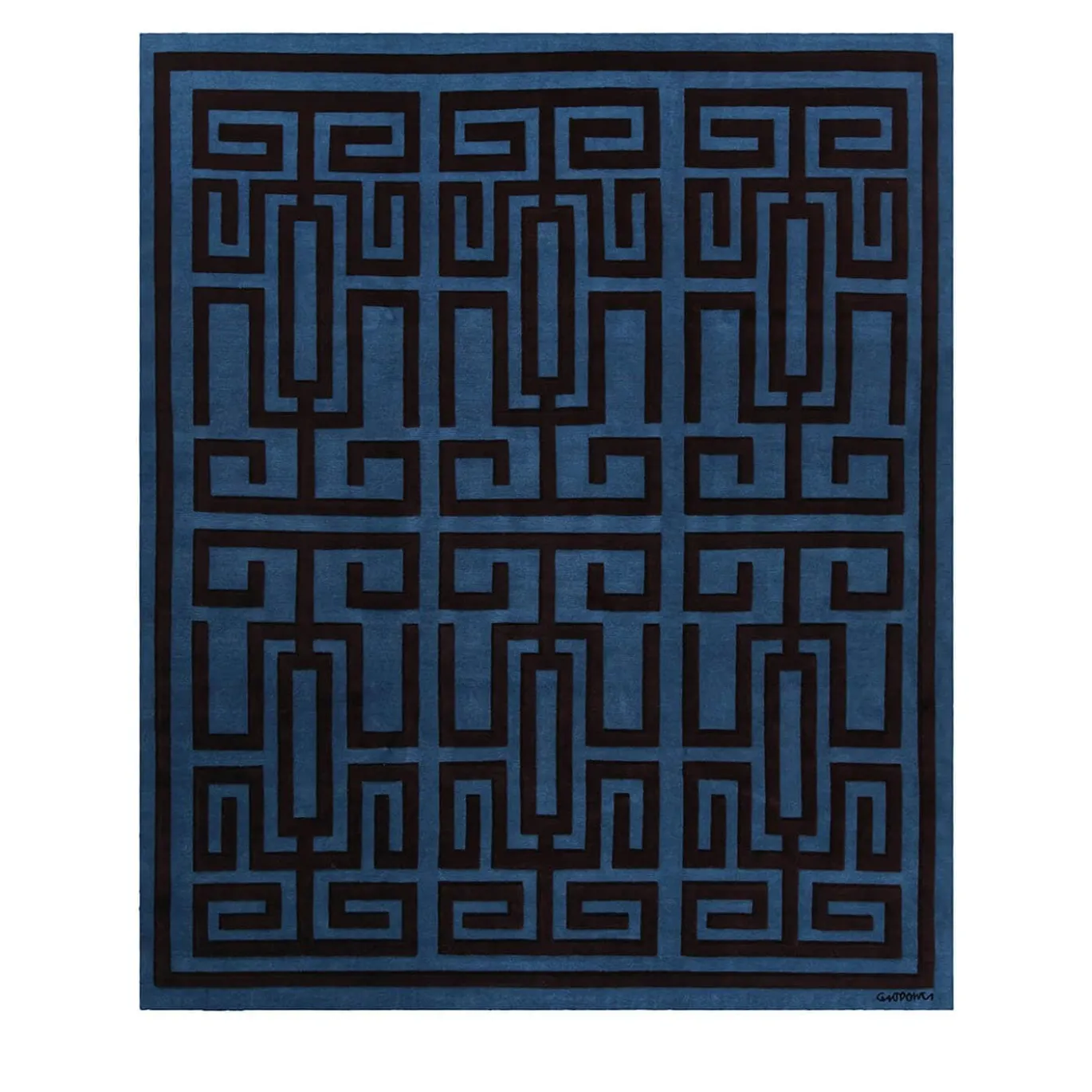 Tappeto in Lana Blu e Nero Labirinto di Gio Ponti