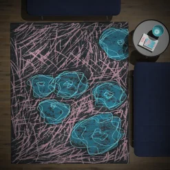 Tappeto in lana blu fatto a mano con motivi floreali per rituali