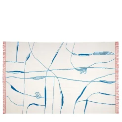 Tappeto in lana Ravie Rouge bianco con motivo a righe blu