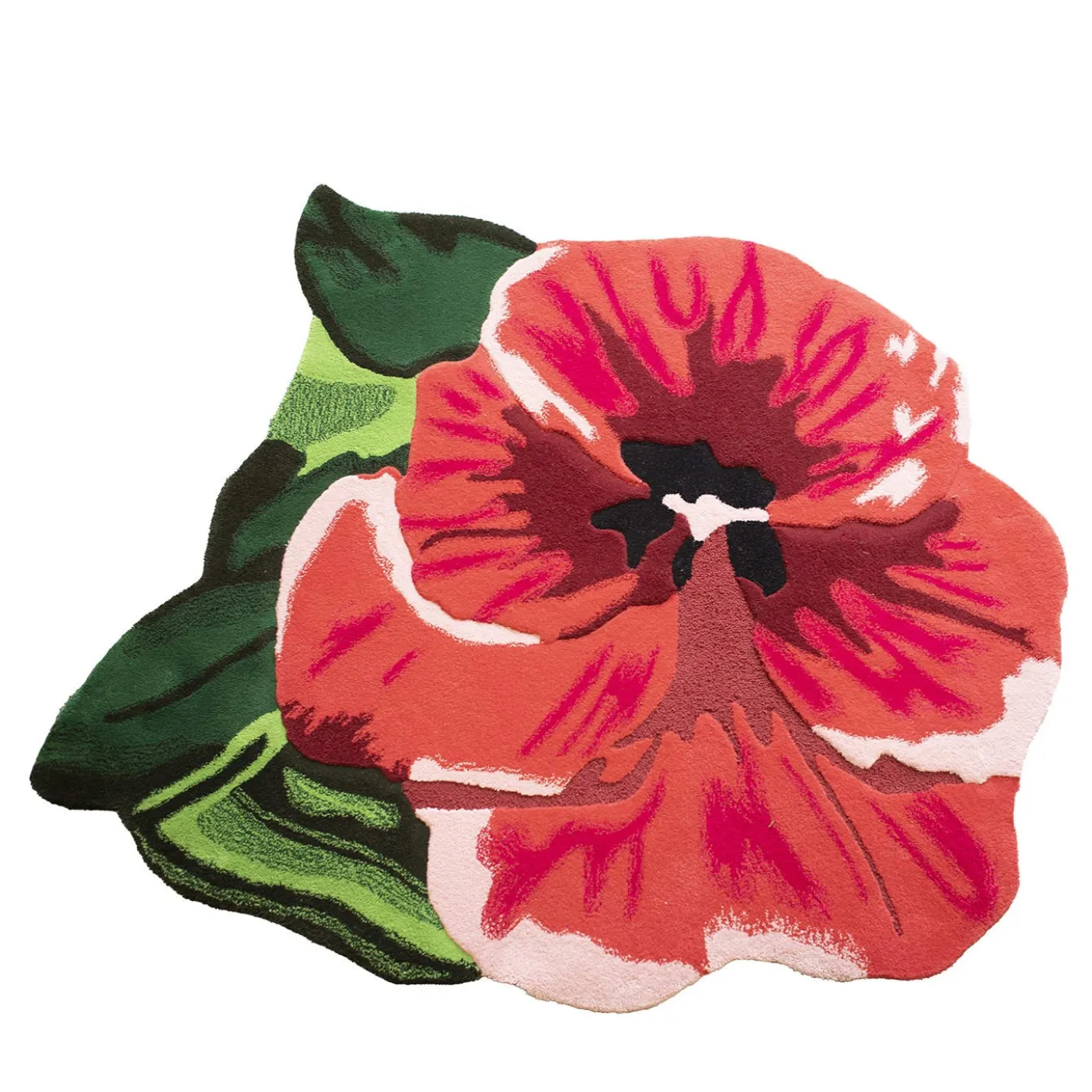 Tappeto Lady S Flower rosso e verde in lana della Nuova Zelanda di Ken Scott