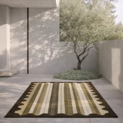 Tappeto per esterni Onda marrone con motivo geometrico