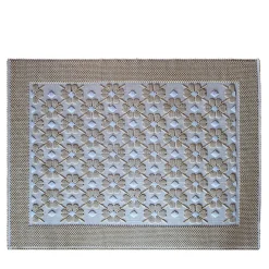Tappeto rettangolare Rombo Fiori ecrù e bianco