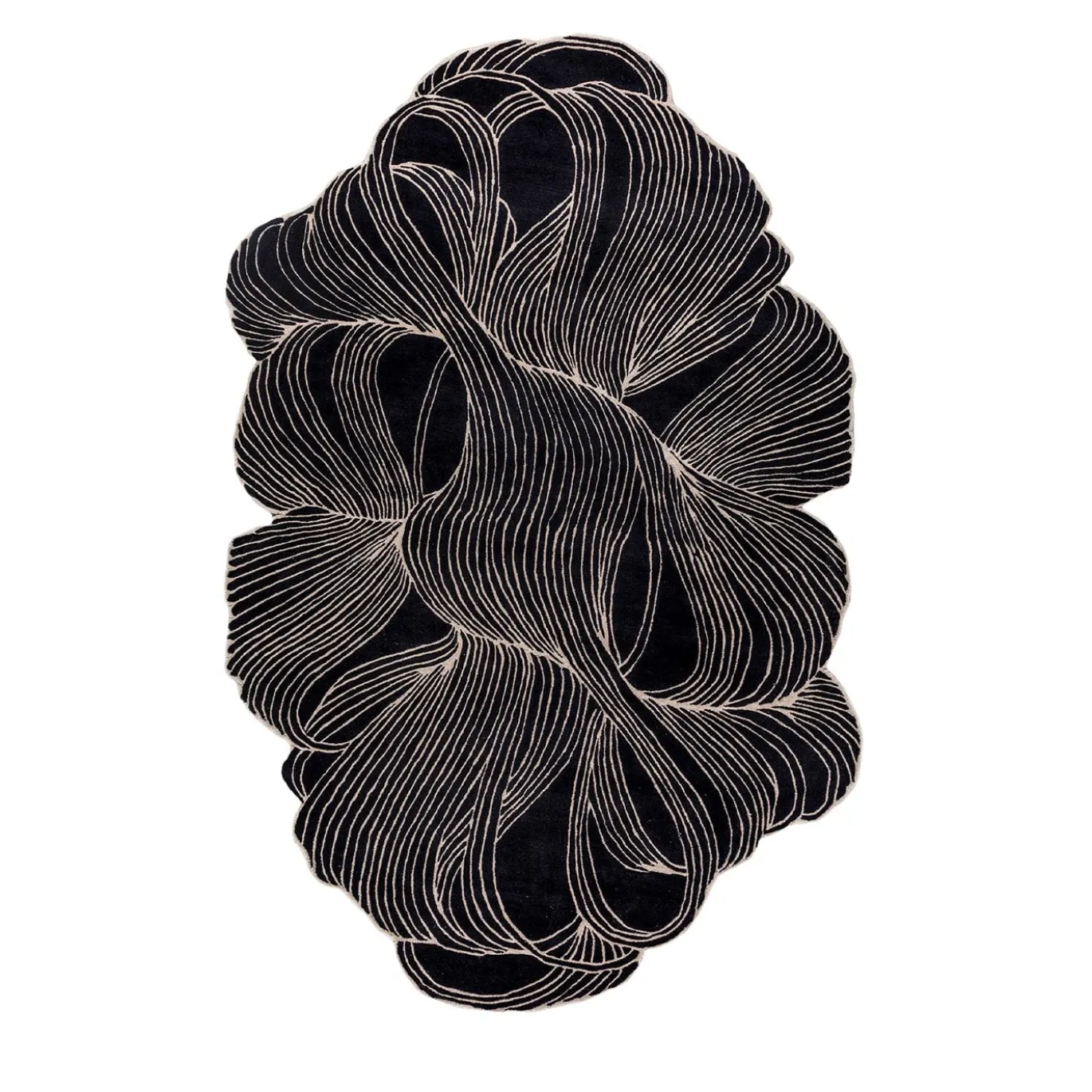 Tappeto Velvety Vortex Ebony & Antique White trapuntato a mano