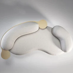 Tateyama 250 Pearl bouclè sofa with satin brass metal arm