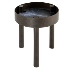 Tavolino alto rotondo in paglia nera Tray