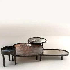 Tavolino alto rotondo in paglia nera Tray