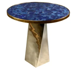 Tavolino a torcio in bronzo con piano in lapislazzuli