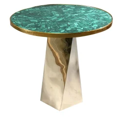 Tavolino a torcio in bronzo con piano in Malachite Verde