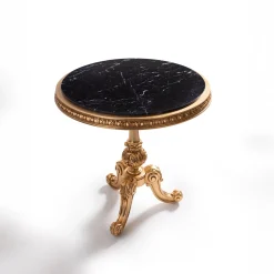 Tavolino barocco in legno con finitura in foglia oro e marmo nero Marquinia
