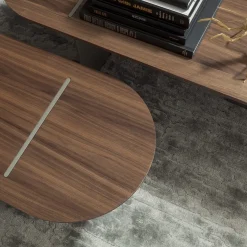 Tavolino basso Baguette arrotondato in noce canaletto