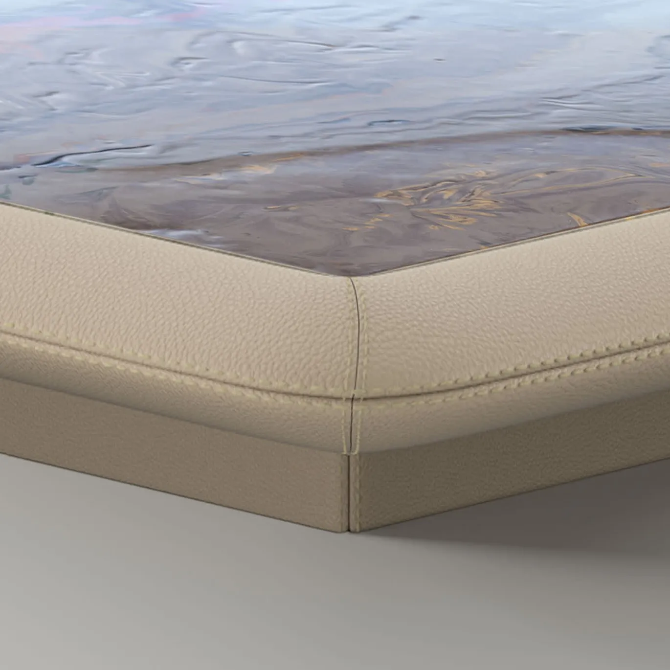 Tavolino basso Dolcevita in pelle e ceramica beige