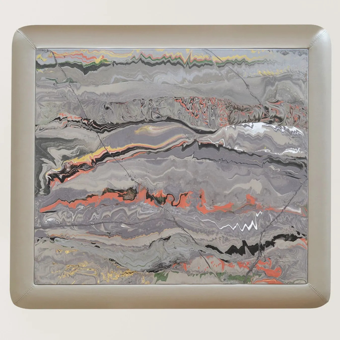 Tavolino basso Dolcevita in pelle e ceramica beige