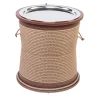 Tavolino beige a forma di tamburo con vassoio