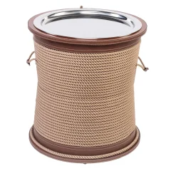 Tavolino beige a forma di tamburo con vassoio