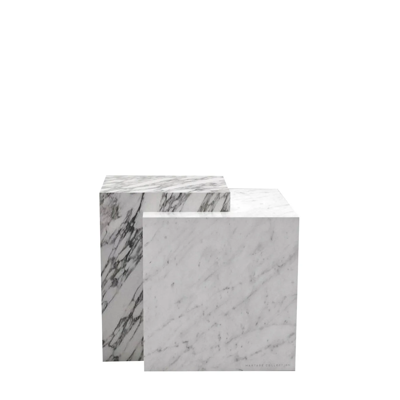 Tavolino Bloc in marmo Bianco di Carrara e Arabescato by Martage Collection
