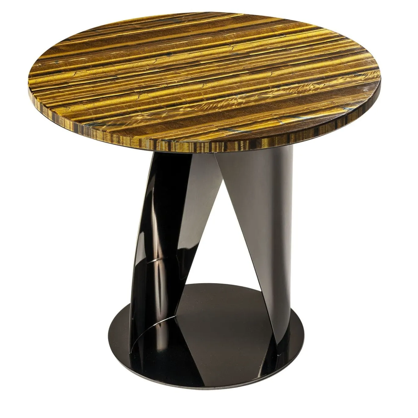 Tavolino Buonanotte Round Tiger-eye & Gun-Metal Gray
