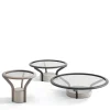 Tavolino Chanterelle rotondo con top in vetro fumé e base in pelle