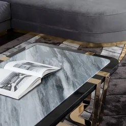 Tavolino Charisma con piano in Bubinga nero e Alpi grigio