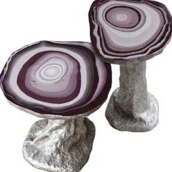 Tavolino Charles Small con piano in scagliola viola e base in legno argentato