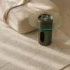 Tavolino cilindrico Aliso in metallo e vetro
