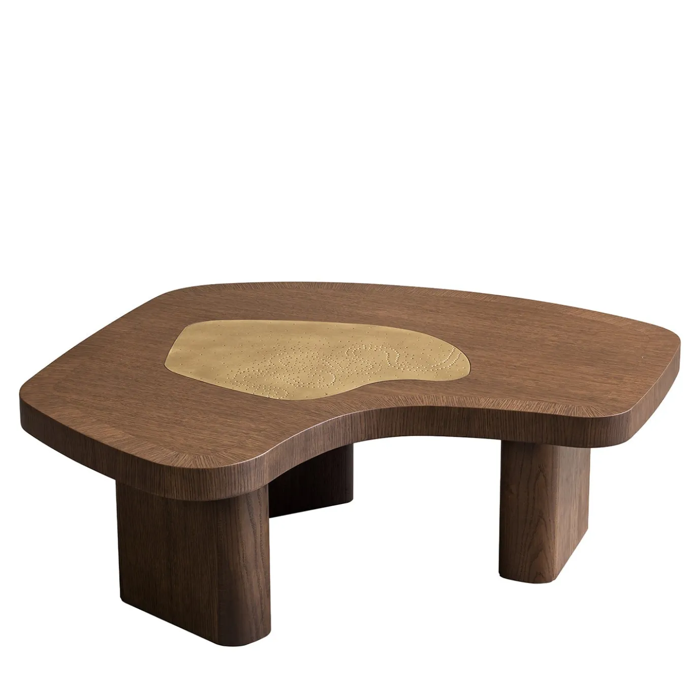 Tavolino da caffè a forma fluida con dettagli ottone Yin