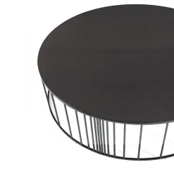 Tavolino da Caffè Doppler in Metallo Nero Opaco e Legno Grigio Fumé