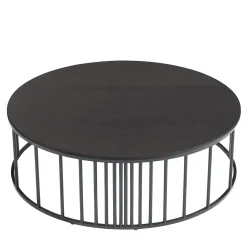 Tavolino da Caffè Doppler in Metallo Nero Opaco e Legno Grigio Fumé