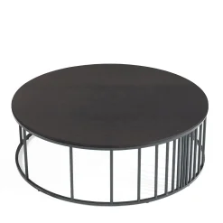 Tavolino da Caffè Doppler in Metallo Nero Opaco e Legno Grigio Fumé