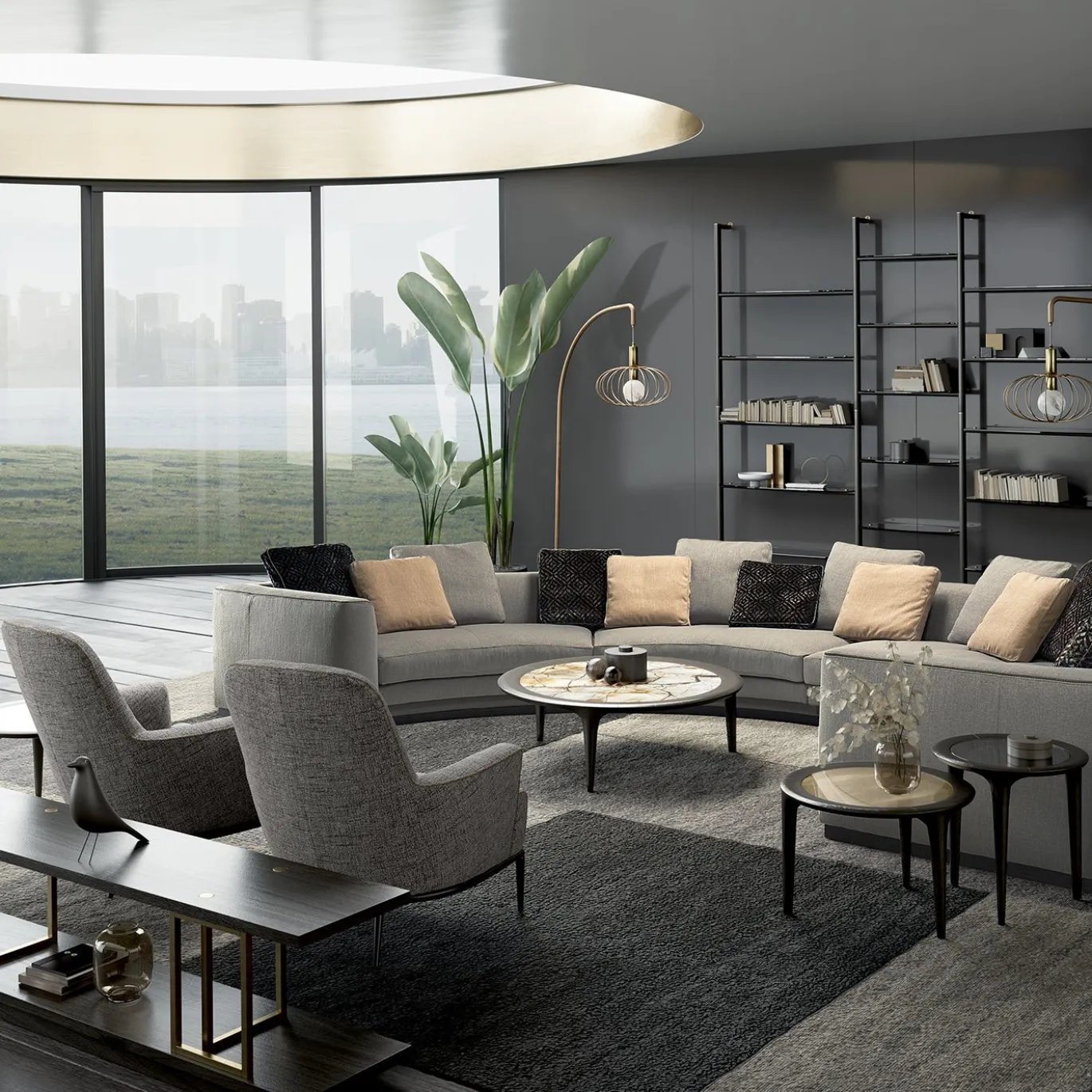 Tavolino da caffè Godot in legno di rovere marrone con piano in marmo Ocean Storm