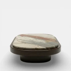 Tavolino da caffè in legno di noce Mirage con marmo Breccia Fantastiqua