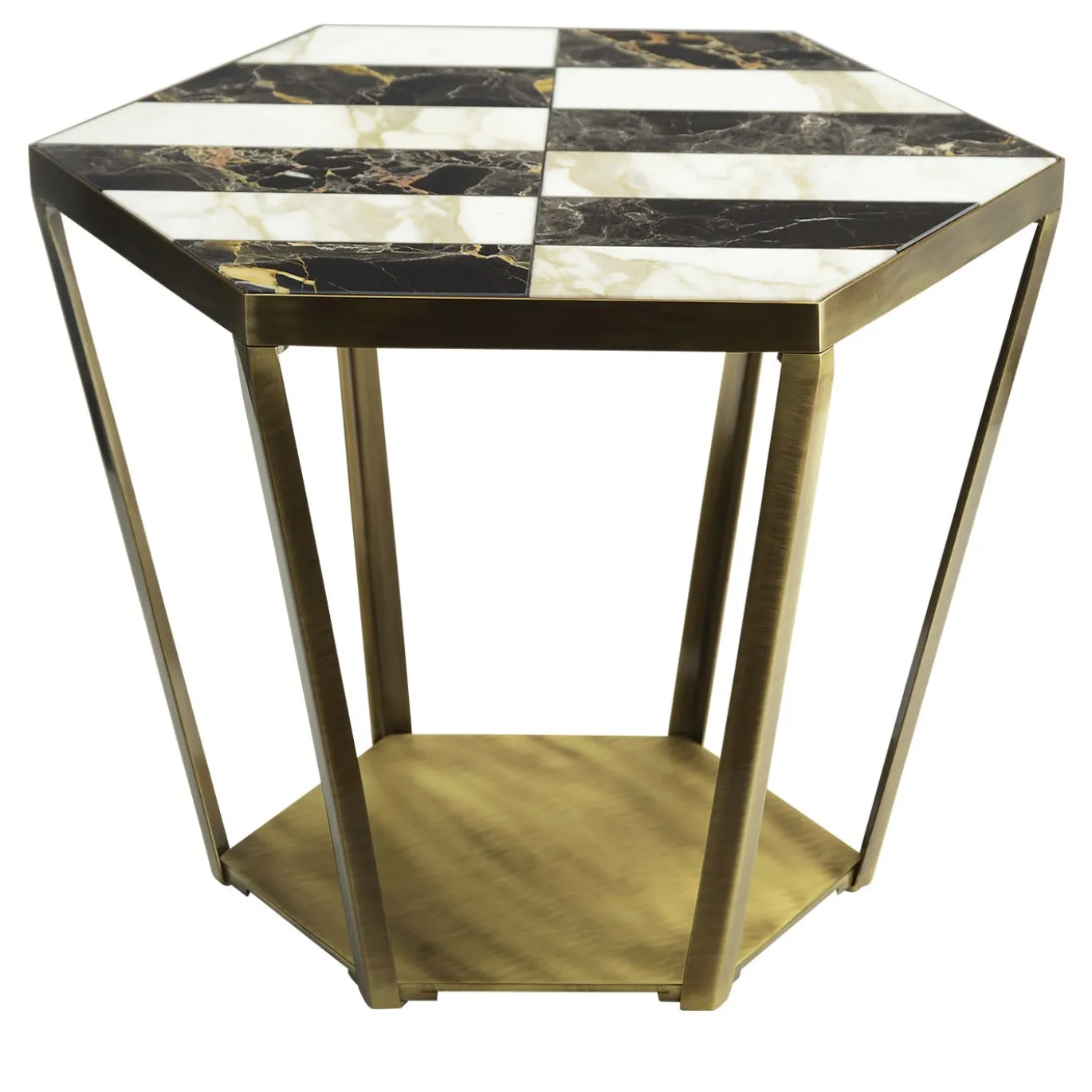 Tavolino da caffè in ottone Ray con piano in marmo Calacatta oro e Saint Laurent nero