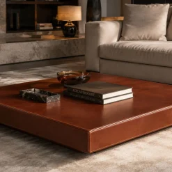Tavolino da caffè Loft con rivestimento in pelle color cognac