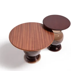 Tavolino da caffè Oleas in vetro soffiato marrone con piano in legno