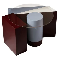 Tavolino da caffè Open Eye beige e borgogna opaco
