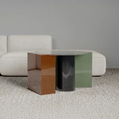 Tavolino da caffè Open Eye khaki e verde scuro laccato lucido