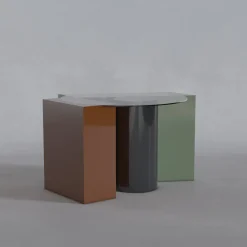 Tavolino da caffè Open Eye khaki e verde scuro laccato lucido