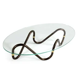 Tavolino da caffè ovale sinusoidale Flow con piano in vetro Extra Clear
