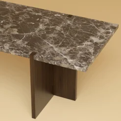 Tavolino da Caffè Palm in Marmo Emperador e Rovere